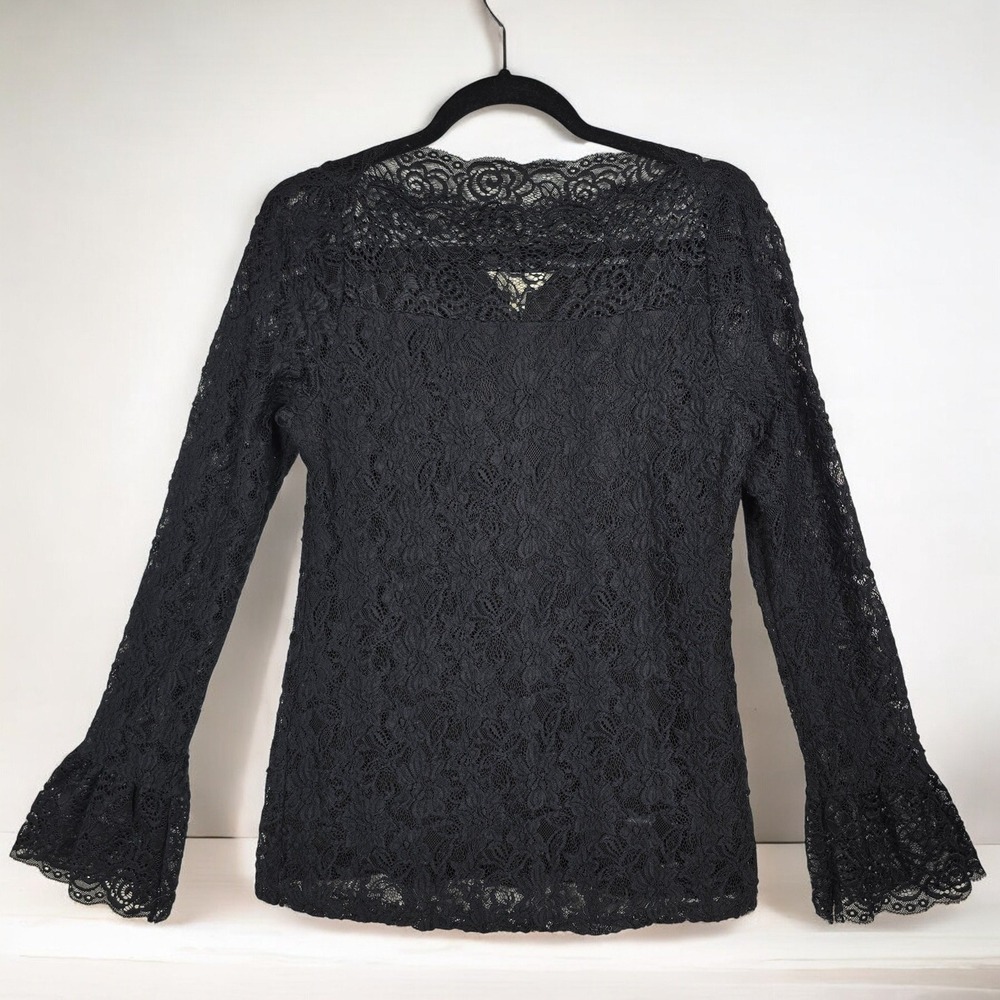 ADIVA Black Lace Bell Sleeve Top Blouse Sheer Overlay Womens‎ Medium GothCore